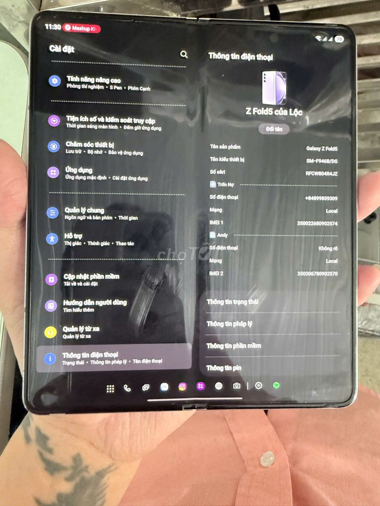 Samsung Galaxy Z Fold5 Bạc Đã sử dụng. Mua bán Điện thoại tại Thành phố Dĩ An Bình Dương được đăng bởi Nguyễn Makr hình 1
