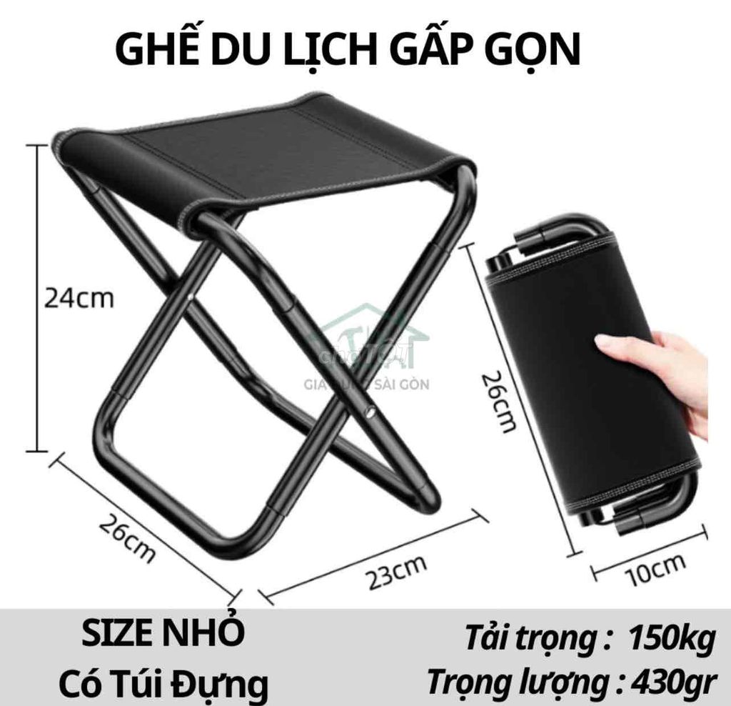 Ghế du lịch gấp gọn Kim loại Vải Đen