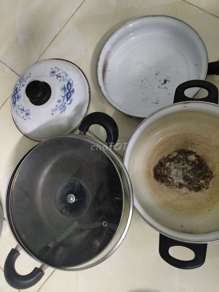 Bộ nồi chảo Kim loại Gốm Trắng Hồng. Mua bán Dụng cụ nhà bếp tại Quận 8 Tp Hồ Chí Minh được đăng bởi nhung  hình 1