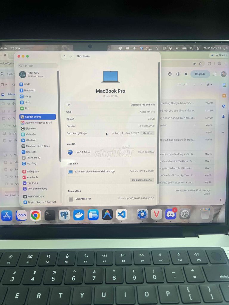 Apple MacBook Pro 14 inch M4 Pro 24GB/512GB. Mua bán Laptop tại Quận Hai Bà Trưng Hà Nội được đăng bởi Trung Hiếu Nguyễn hình 1