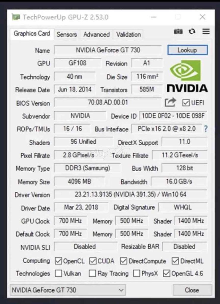 Card màn hình rời VGA Geforce GT 730 4G DDR3