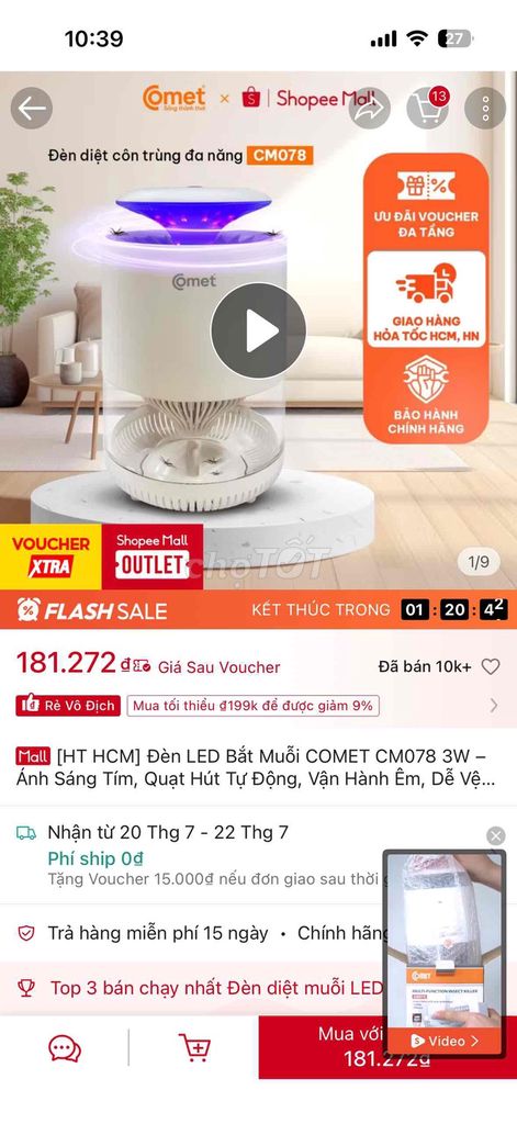 Đèn diệt côn trùng Comet CM078 Trắng ABS 3W. Mua bán Đèn tại Quận 1 Tp Hồ Chí Minh được đăng bởi Thanh hình 1