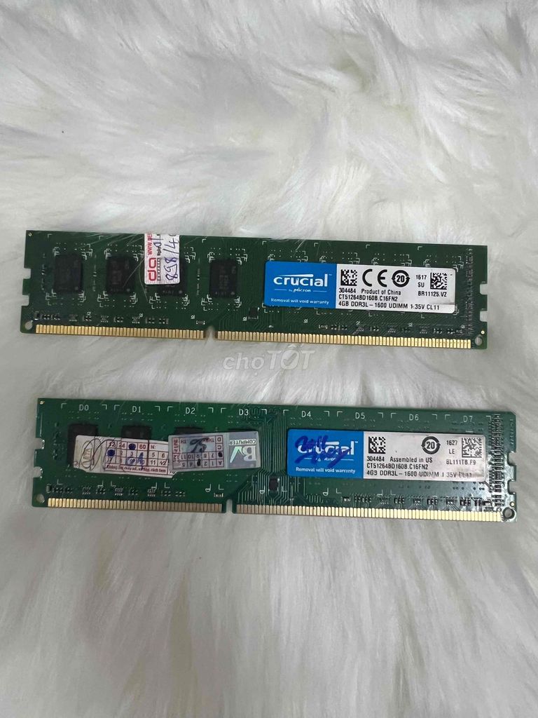 COMBO 2 THANH RAM Crucial DDR3L 4GB 1600 UDIMM. Mua bán Linh kiện (RAM, Card...) tại Thành phố Thủ Đức Tp Hồ Chí Minh được đăng bởi Nhựt Minh Store hình 1