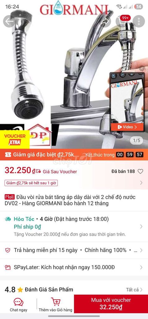 Đầu vòi rửa bát GIORMANI DV02. Mua bán Thiết bị vệ sinh, nhà tắm tại Quận Hà Đông Hà Nội được đăng bởi Tran Linh hình 1