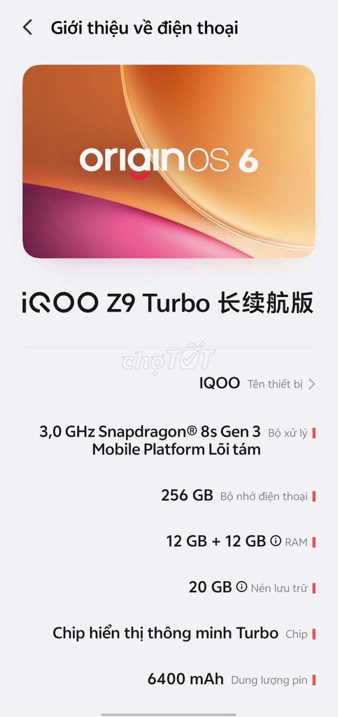 Vivo iQOO Z9 Turbo 256GB Trắng. Mua bán Điện thoại tại Huyện Châu Thành Bến Tre được đăng bởi Thanh hình 1