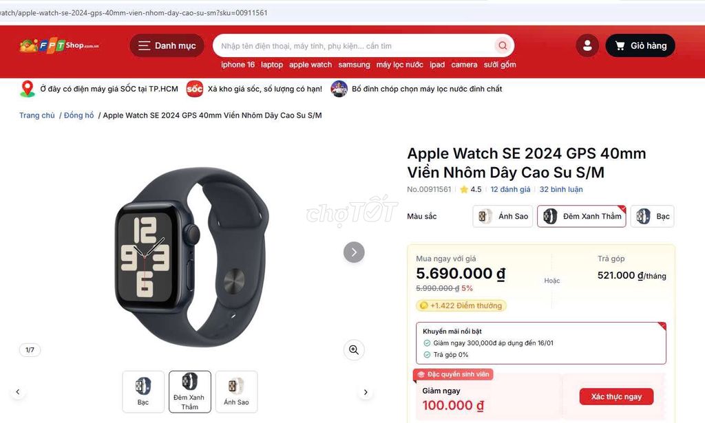 Apple Watch SE 2024 Mới Fullbox Chính Hãng