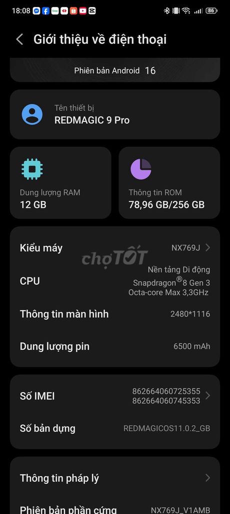 RedMagic 9 Pro 256GB Đen. Mua bán Điện thoại tại Huyện Bình Chánh Tp Hồ Chí Minh được đăng bởi Hoàng Tuấn hình 1