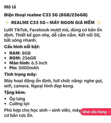 Realme C33 5G 8GB/256GB Xanh, Đen, Vàng