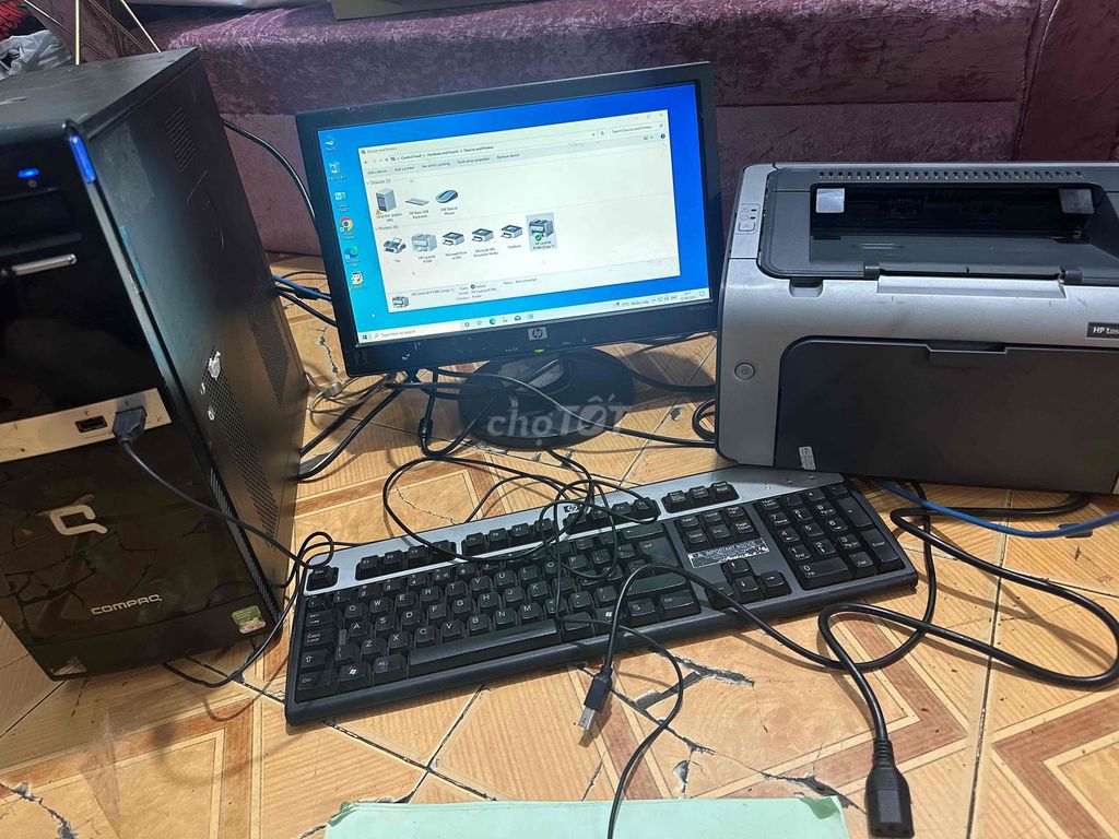 bộ máy tính + máy in HP. 2 củ 3