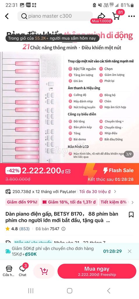 Đàn piano điện Betsy B170 Hồng 88 phím. Mua bán Nhạc cụ tại Quận 10 Tp Hồ Chí Minh được đăng bởi Đặng Thanh Trúc  hình 1