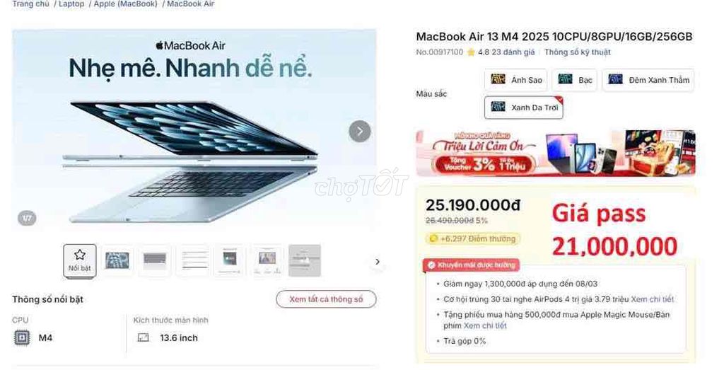 Cần bán macbook air m4 2025 các loại. full seal. Mua bán Laptop tại Thành phố Thủ Dầu Một Bình Dương được đăng bởi huỳnh phát thuận hình 1