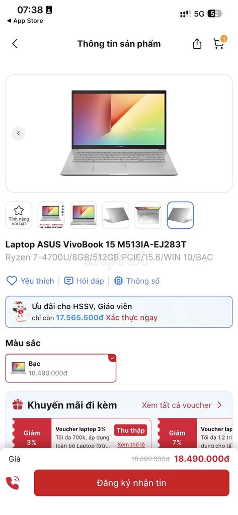 ASUS VivoBook 15 Ryzen 7 15.6 inch 8GB/512GB. Mua bán Laptop tại Huyện Thống Nhất Đồng Nai được đăng bởi Trần Tuấn Kiệt hình 1