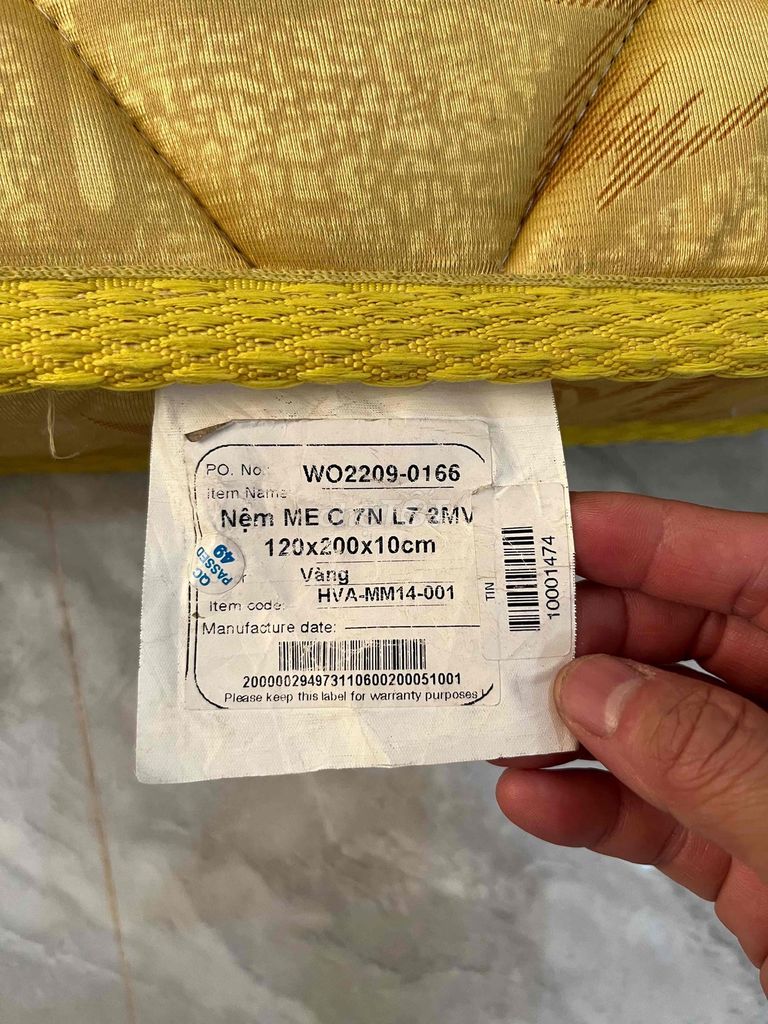 Nệm lò xo 120x200x10cm Vàng. Mua bán Giường, chăn ga gối nệm tại Thị xã Phú Mỹ Bà Rịa - Vũng Tàu được đăng bởi Mai Van Tuan hình 1