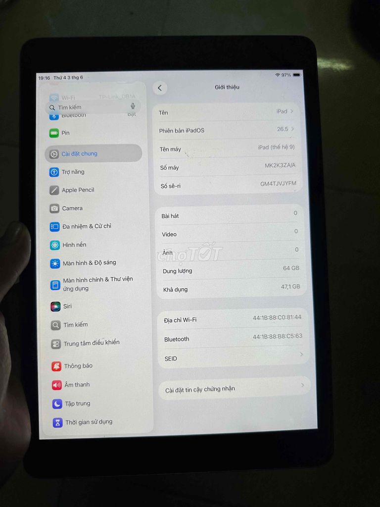 Apple iPad Gen 9 64GB Xám. Mua bán Máy tính bảng tại Quận Đống Đa Hà Nội được đăng bởi TLe  hình 1