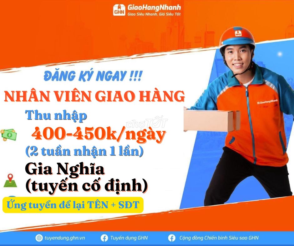 GIA NGHĨA - SHIPPER GIAO HÀNG (400-450K/NGÀY)