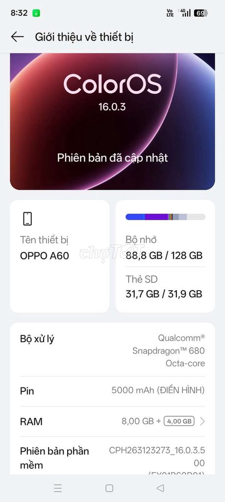 OPPO A60 128GB. Mua bán Điện thoại tại Quận 12 Tp Hồ Chí Minh được đăng bởi Nguyễn Minh ly hình 1