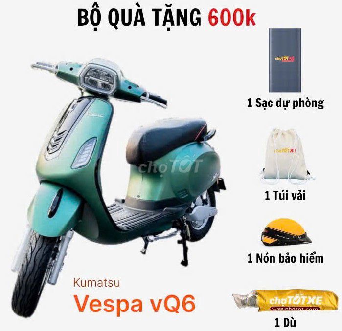 XE ĐIỆN VESPA VQ6 CHẠY PIN LFP MỚI KÈM QUÀ HẤP DẪN