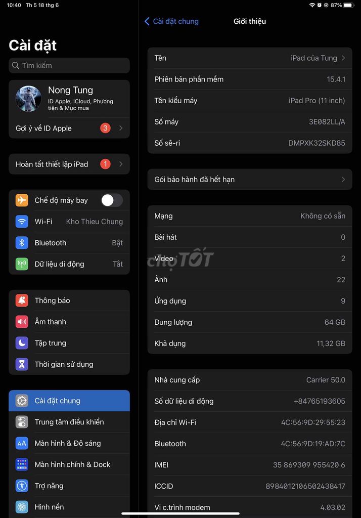 Cần bán iPad Pro (11 inch) 64GB Wifi 5G Bạc. Mua bán Máy tính bảng tại Huyện Hoài Đức Hà Nội được đăng bởi Thợ Săn hình 1
