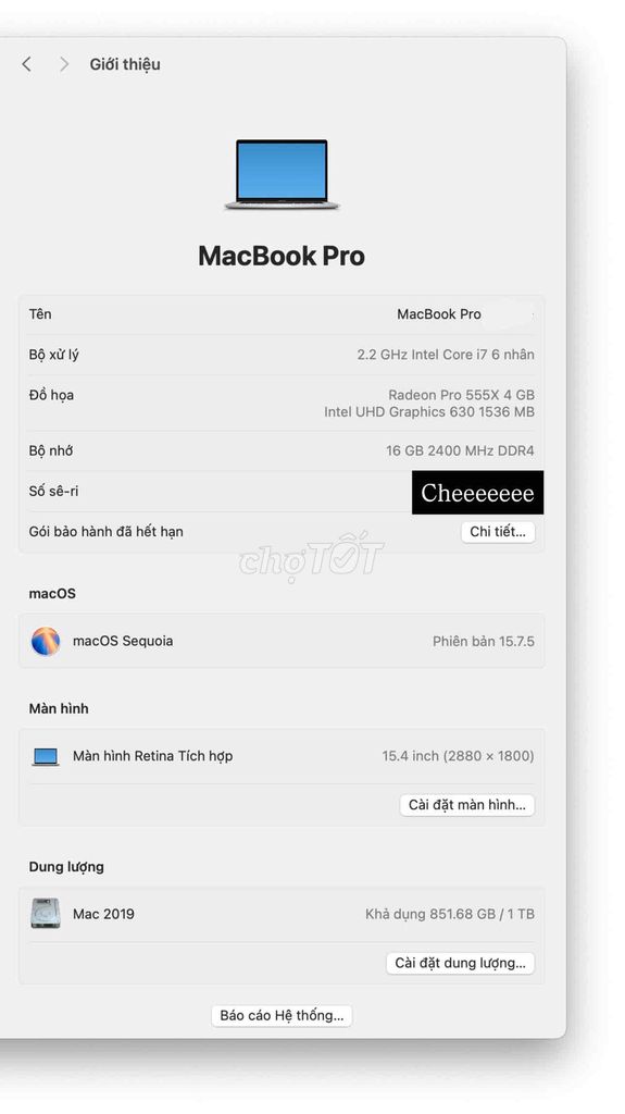 Apple MacBook Pro i7 16GB/1TB 15 inch Bạc 2019. Mua bán Laptop tại Quận Nam Từ Liêm Hà Nội được đăng bởi Lê Thị Mai Anh hình 1