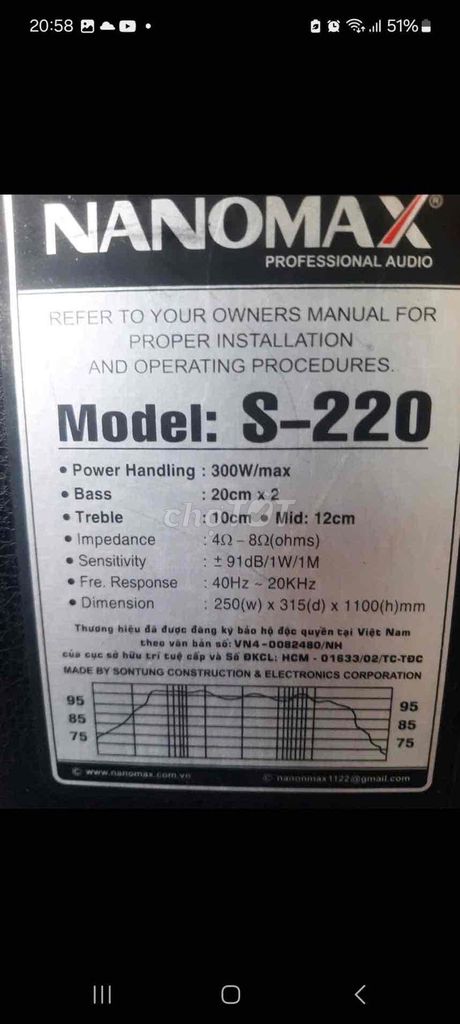 Loa NANOMAX S-220. Mua bán Tivi, Âm thanh tại Quận 12 Tp Hồ Chí Minh được đăng bởi Nguyễn Trang hình 1