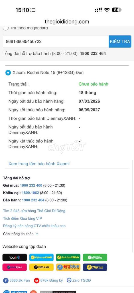 Xiaomi Note 15 8GB/128GB 99% bh 2027 tgdd. Mua bán Điện thoại tại Thành phố Thủ Đức Tp Hồ Chí Minh được đăng bởi đỗ huy hình 1