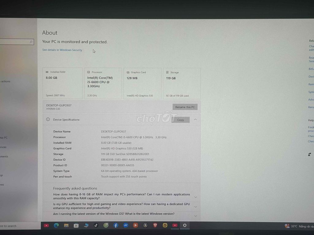 Máy tính để bàn i5-6600 8GB/119GB. Mua bán Máy tính để bàn tại Thành phố Thủ Dầu Một Bình Dương được đăng bởi Lê Văn Minh hình 1