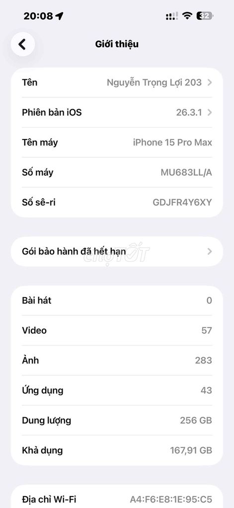 Apple iPhone 15 Pro Max 256GB. Mua bán Điện thoại tại Quận Hai Bà Trưng Hà Nội được đăng bởi Nguyen Trong Loi hình 1