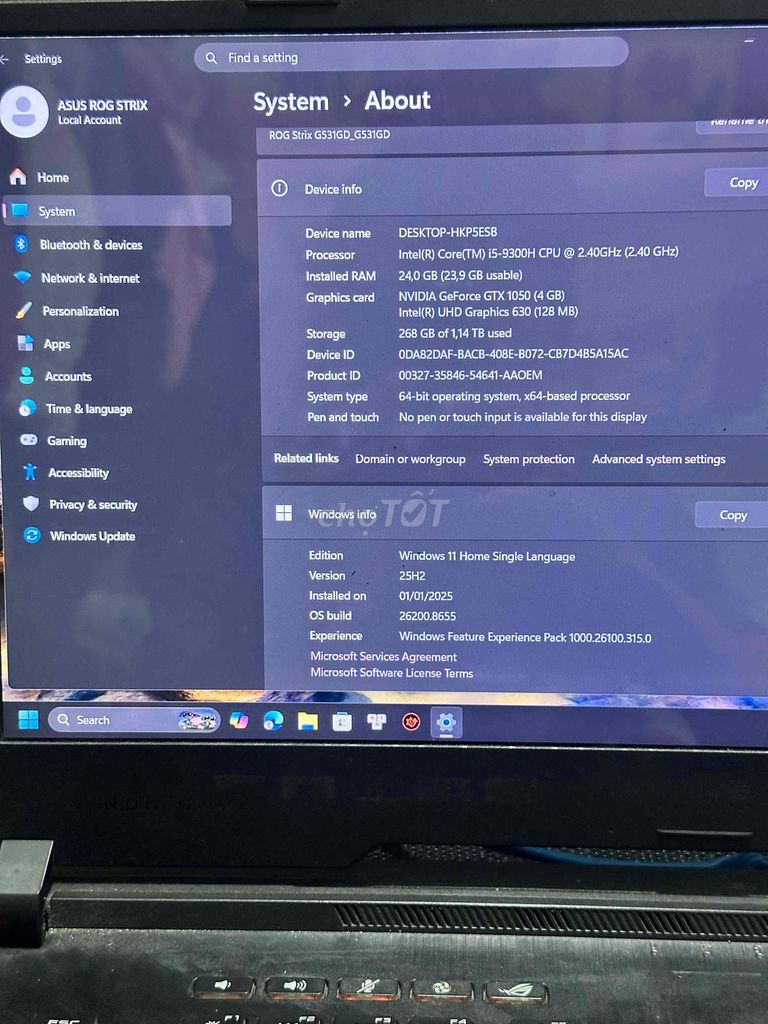 ASUS ROG Strix G531GD i5-9300H 24GB/1.14TB. Mua bán Laptop tại Huyện Củ Chi Tp Hồ Chí Minh được đăng bởi Huỳnh Vân Di Khánh hình 1