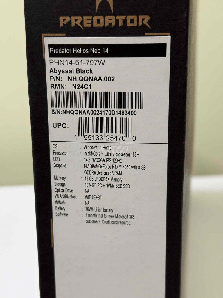Predator Helios Neo 14 2024 Ultra 7 RTX4060 NewSel. Mua bán Laptop tại Quận 10 Tp Hồ Chí Minh được đăng bởi Hiếu Nguyễn hình 5