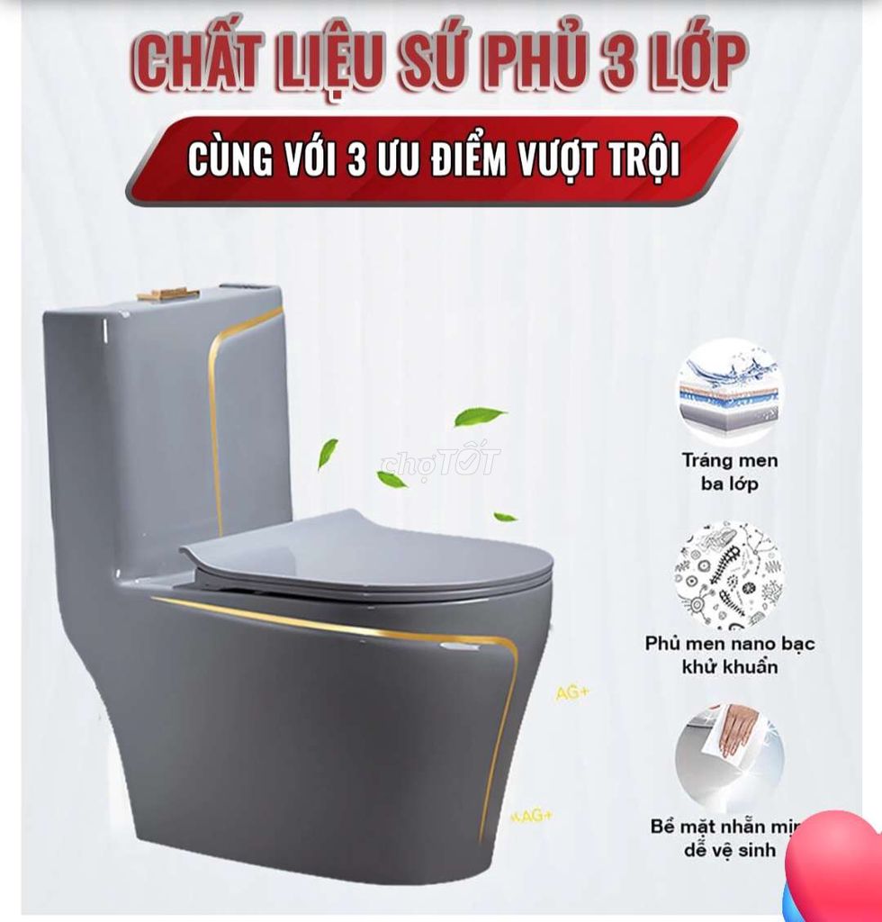 Bồn Cầu 1 Khối Xám Viền Kẻ Vàng  BC6835