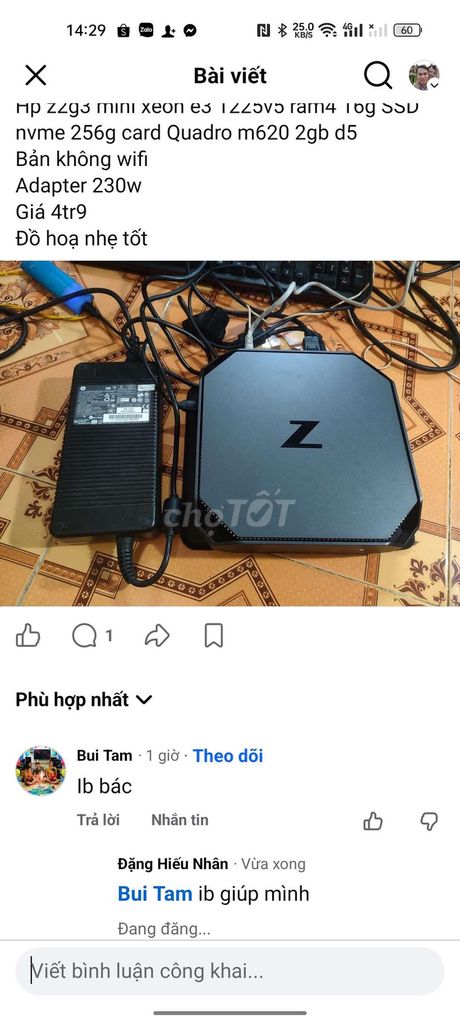 HP Z2 G3 Mini Xeon E3 1225v5 16GB/256GB QuadroM620. Mua bán Máy tính để bàn tại Quận Bình Thuỷ Cần Thơ được đăng bởi Hiếu Nghĩa Đặng hình 1