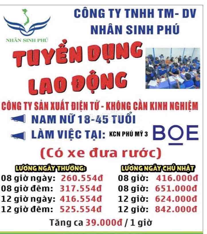 VIỆC LÀM GẤP,NAM - NỮ - BAO ĐẬU,MIỄN PHÍ 100%