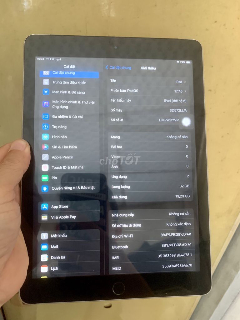 iPad Gen 6 4G WiFi 32GB màu Gray. Mua bán Máy tính bảng tại Quận Bình Tân Tp Hồ Chí Minh được đăng bởi Hoàn hình 1