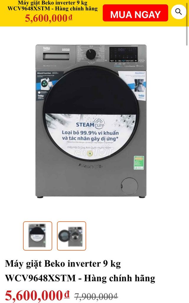 Máy giặt Beko WCV9648XSTM Inverter 9kg Xám. Mua bán Máy giặt tại Quận Tân Bình Tp Hồ Chí Minh được đăng bởi Nguyễn Trường hình 1