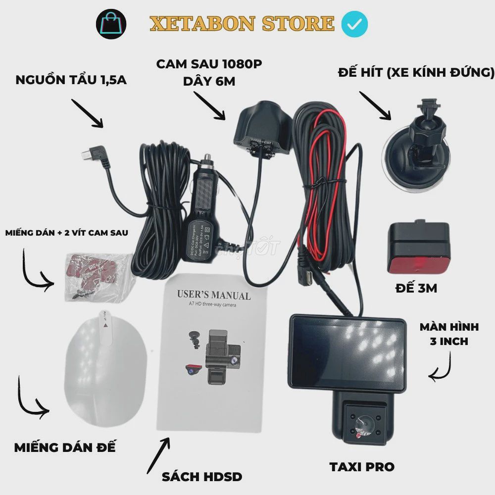 Cam hành trình 4Taxi Pro 3 mắt Trước - Trong -Sau. Mua bán Máy ảnh, Máy quay tại Thành phố Dĩ An Bình Dương được đăng bởi Trịnh Xuân Linh hình 1