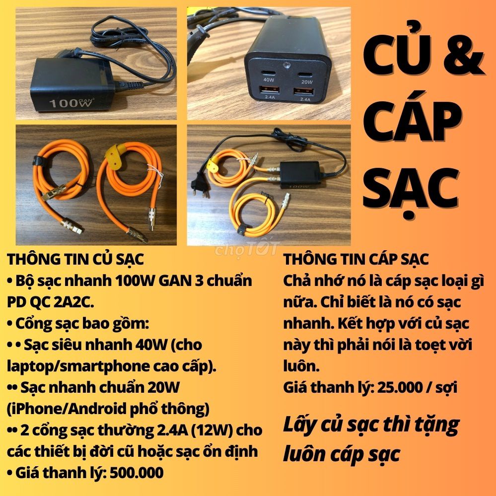 Bộ sạc nhanh 100W với 4 cổng sạc (tặng kèm cáp). Mua bán Phụ kiện (Màn hình, Chuột...) tại Huyện Ninh Hải Ninh Thuận được đăng bởi Yo hình 1