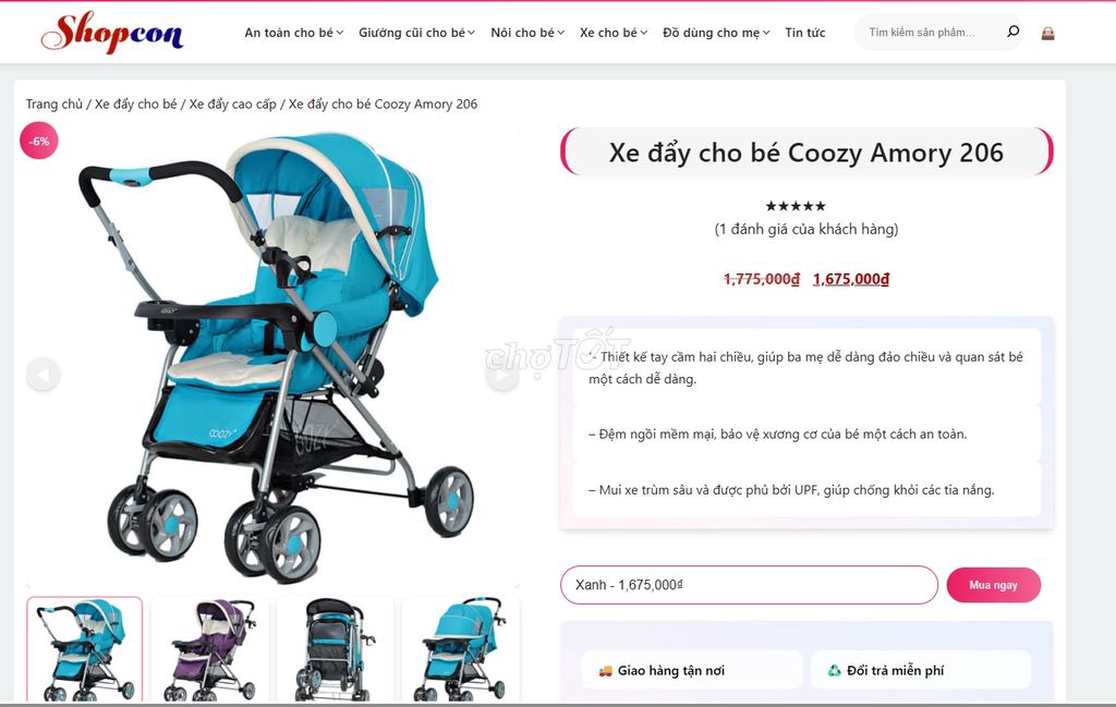 Xe đẩy Coozy Amory 206 Xanh. Mua bán Mẹ và bé tại Quận 5 Tp Hồ Chí Minh được đăng bởi LINH hình 1