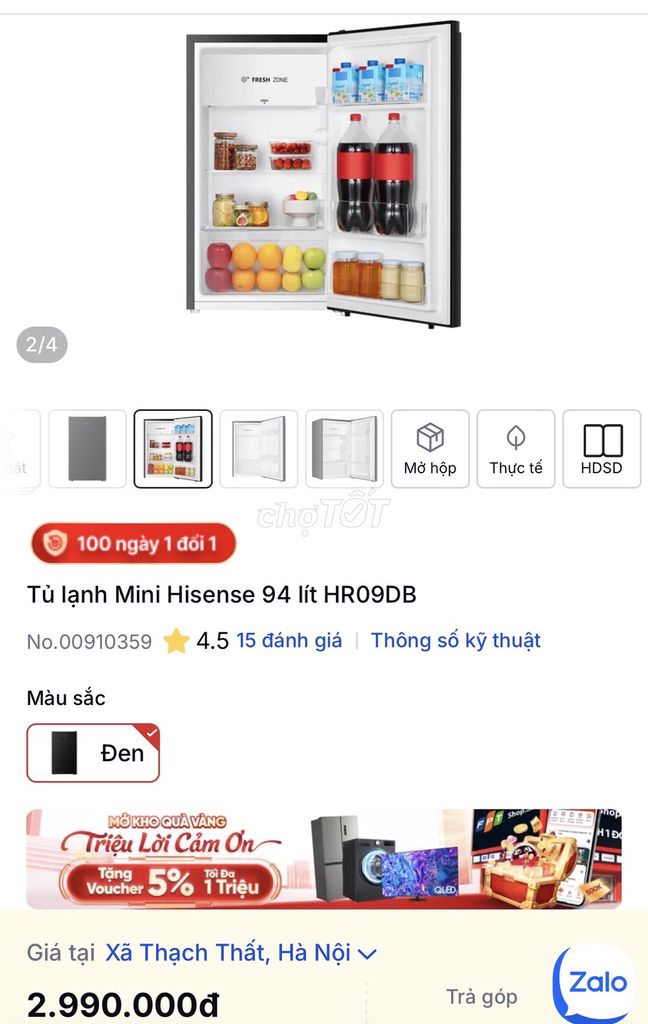 Tủ lạnh Hisense HR09DB 94 lít Đen 99%. Mua bán Tủ lạnh tại Huyện Thạch Thất Hà Nội được đăng bởi Tun hình 1