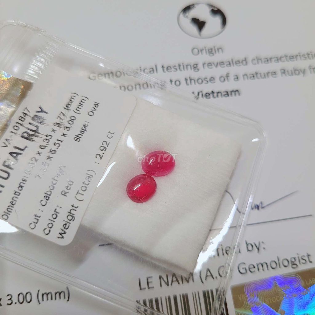 cặp Đá quý Ruby Đỏ Oval 2.92 ct. Mua bán Đồ sưu tầm, đồ cổ tại Thành phố Nha Trang Khánh Hòa được đăng bởi Rio Natural Gemstone Jewelry hình 1