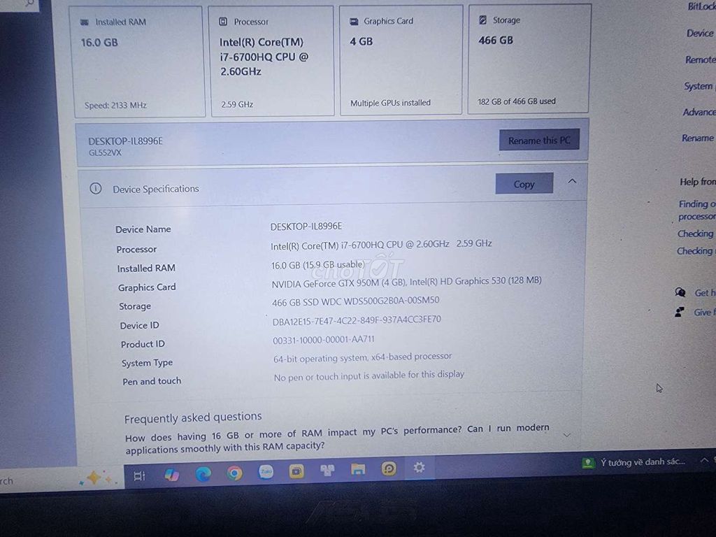 Asus GL552VX i7 16GB/466GB. Mua bán Laptop tại Thành phố Thuận An Bình Dương được đăng bởi anh hình 1