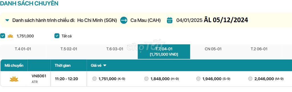 Hồ Chí Minh - Cà Mau  04/01/2025 ÂL 05/12/2024