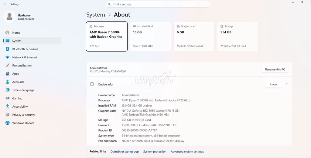 ASUS TUF Gaming A15 FA506QM Ryzen 7 16GB RTX 3060. Mua bán Laptop tại Quận Hà Đông Hà Nội được đăng bởi home flux hình 1