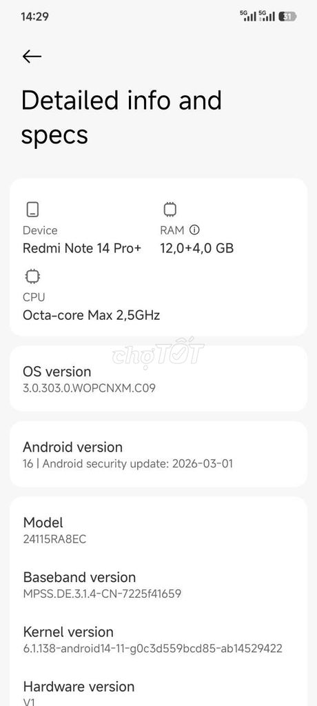 Xiaomi Redmi Note 14 Pro+ 12GB/256GB. Mua bán Điện thoại tại Thành phố Thuận An Bình Dương được đăng bởi Nắng Công Trường hình 1