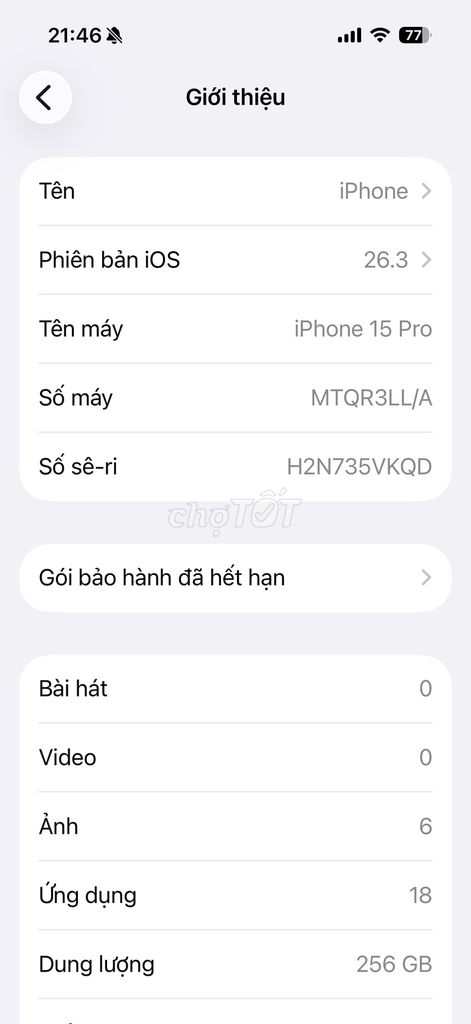 iPhone 15 Pro 256GB. Mua bán Điện thoại tại Quận Sơn Trà Đà Nẵng được đăng bởi Trương duy tấn hình 1
