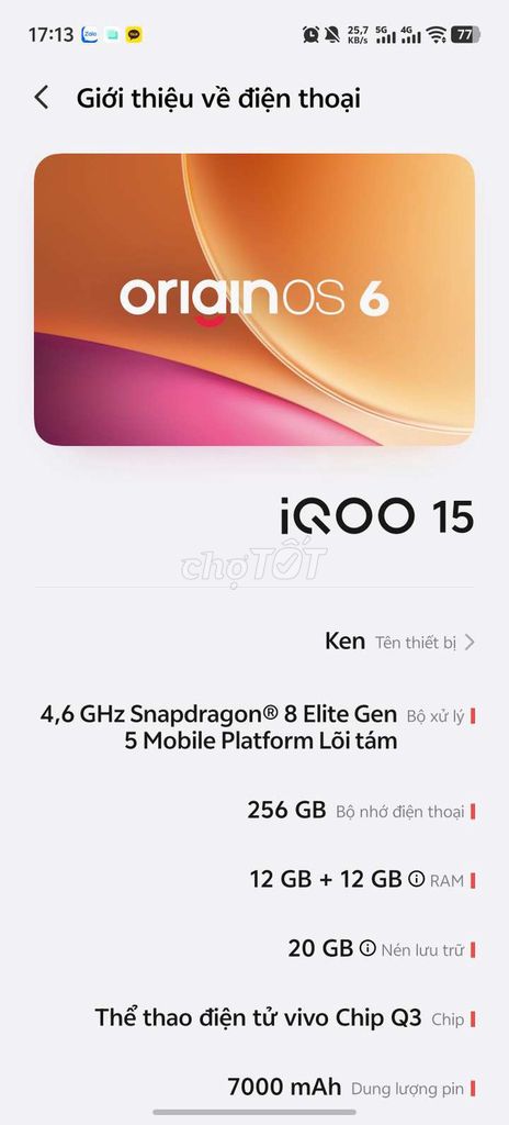 iQOO 15 12GB/256GB Xám Snapdragon 8 Elite Gen 5. Mua bán Điện thoại tại Huyện Gò Quao Kiên Giang được đăng bởi Hiếu hình 1