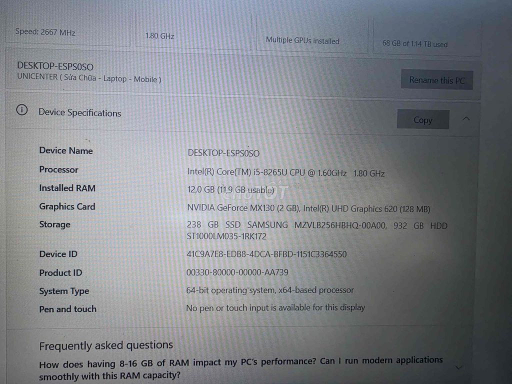 Dell Inspiron 5584 i5 12GB/250GB Bạc - Bán Gấp. Mua bán Laptop tại Quận 7 Tp Hồ Chí Minh được đăng bởi Phuong Anh hình 1