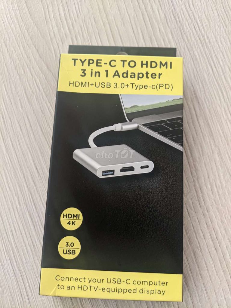 Adapter 3 trong 1 chuyển đổi type C sang HDMI, USB