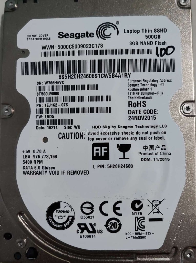 Ổ cứng SSHD Seagate 500Gb,sk 100%