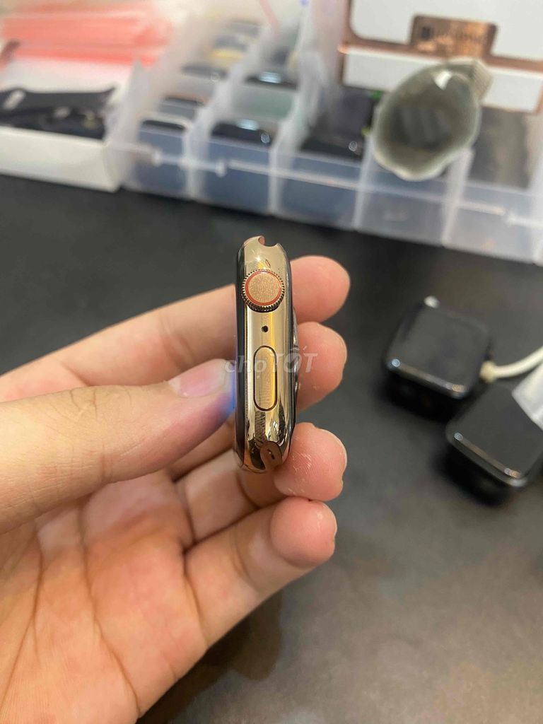 Apple watch S4/44mm Nhôm Độ vỏ thép Gold Esim Vn