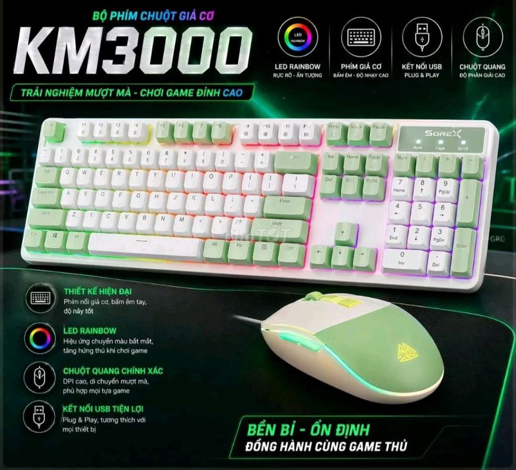 Bộ phím chuột Sorex KM3000 Trắng Xanh USB LED. Mua bán Phụ kiện (Màn hình, Chuột...) tại Huyện Đức Hòa Long An được đăng bởi Híuu hình 1